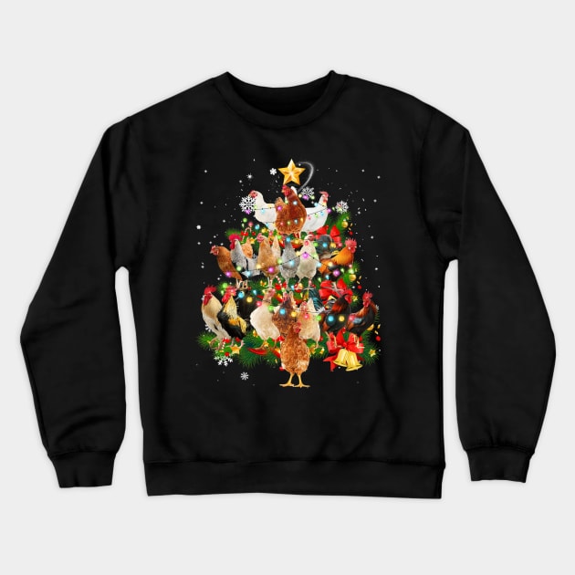 Chicken Tree Light Christmas Matching Family Chickens Pajama Crewneck Sweatshirt by rivkazachariah